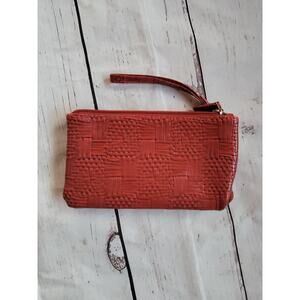 Mundi Cranberry Red Woven Design Leather Organizer Wallet Wristlet